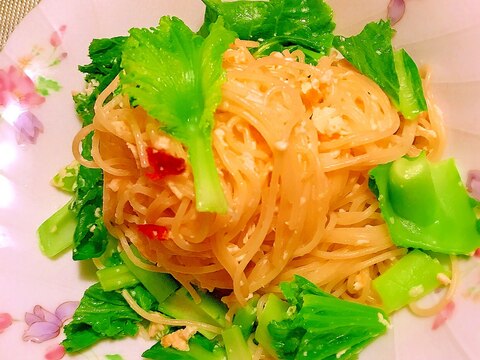 こぶ高菜と卵のあっさりパスタ